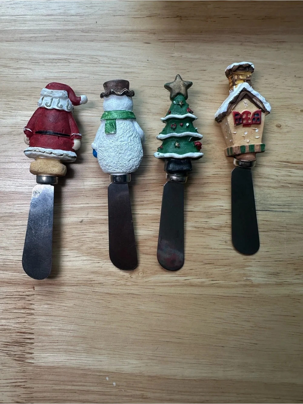 Holiday Cheese butter jelly Spreaders Set -Santa Claus snowman tree house